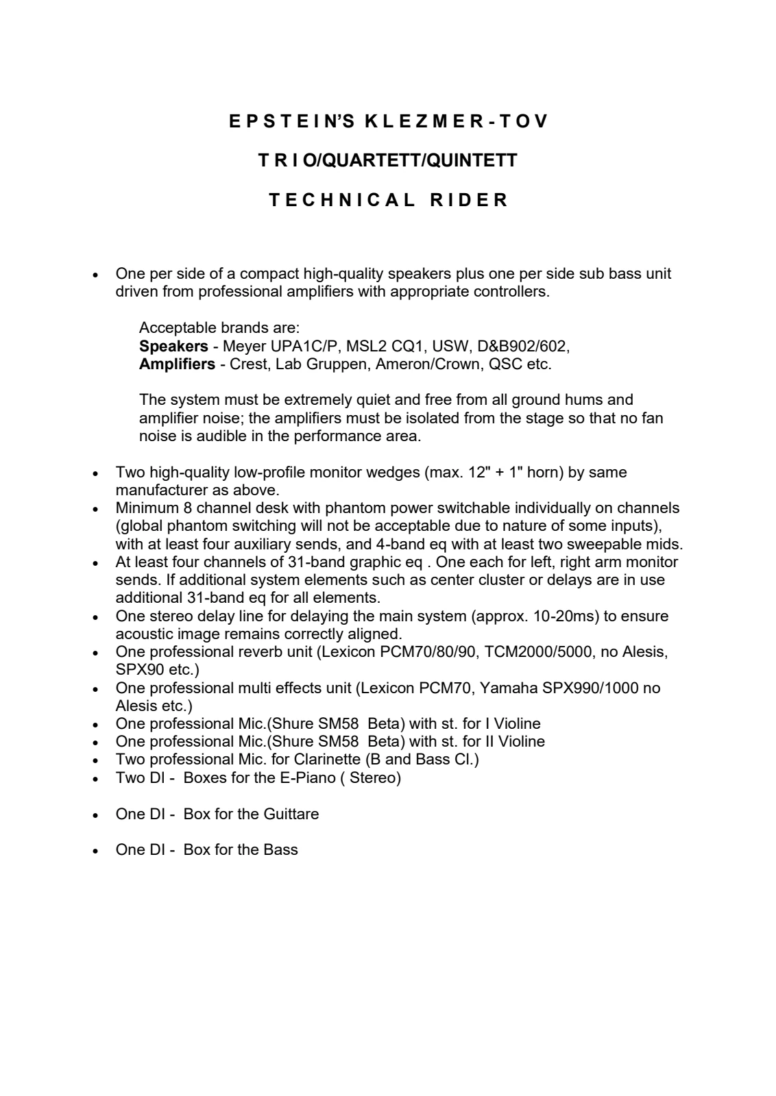 Technical Rider · Englisch · Trio, Quartett, Quintett